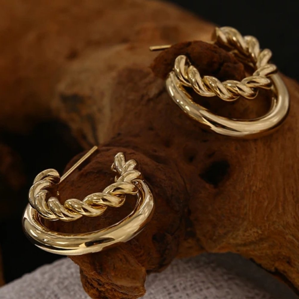 18K Gold Plated Double Layer Braided Hoop Earrings